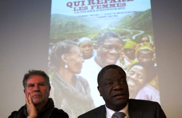 Thierry Michel et le Dr. Denis Mukwege à l’occasion d’une projection de L’homme qui répare les femmes - La colère d’Hippocrate