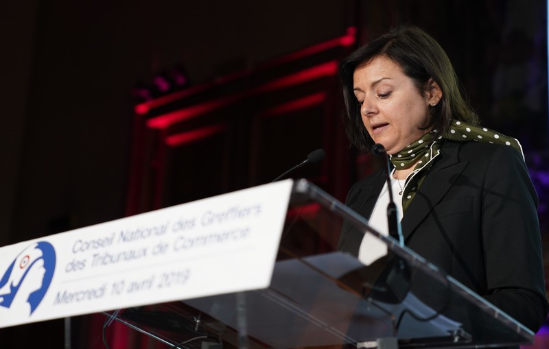 Maître Sophie Jonval, présidente du Conseil national des greffiers des Tribunaux de commerce lors de la présentation du Tribunal Digital le 10 avril 2019 à Paris