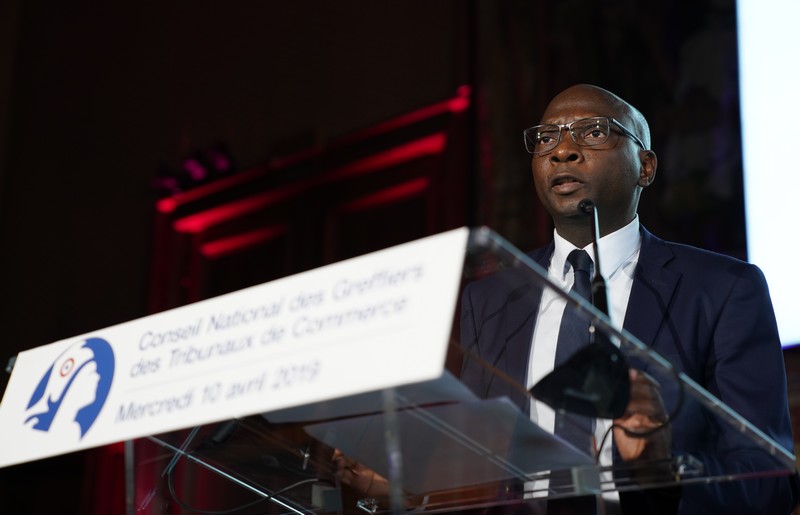 Maître Dieudonné Mpouki, président d'Infogreffe lors de la présentation du Tribunal Digital le 10 avril 2019 à Paris