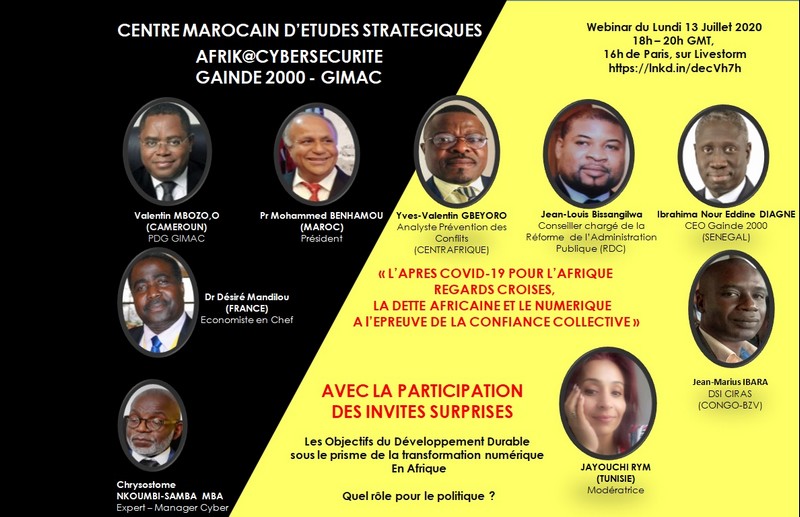 Affiche du Webinar : "L’après Covid-19 pour l’Afrique regards croisés, la dette africaine et le numérique à l’épreuve de la confiance collective"