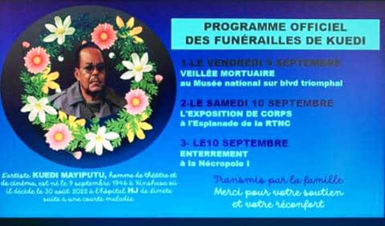 Programme officiel des funérailles du comédien Kuedi Mayimputu (DR)