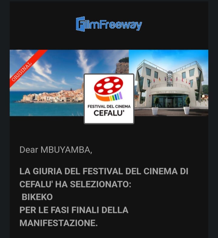 Annonce de la sélection de Bikeko aux phases finales du Festival du film de Cefalù (DR)