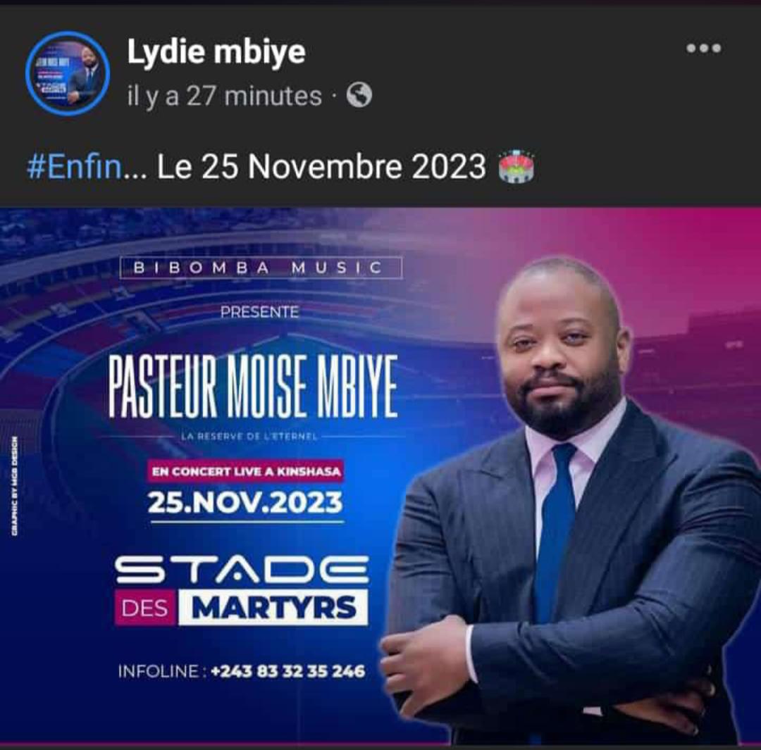 1 : L’affiche du prétendu concert de Moïse Mbiye publié sur le faux compte de sa sœur, Lydie Mbiye /DR