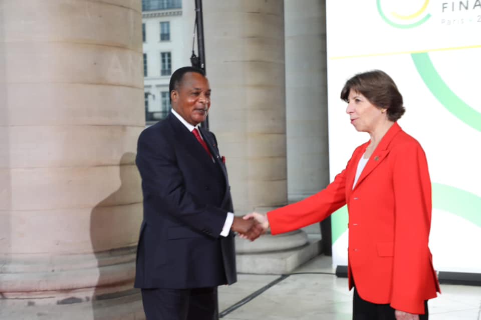 Réception du Président de la République Denis Sassou-N’Guesso par Catherine Colonna, Ministre de l'Europe et des Affaires étrangères de France au Palais Brongniart à Paris