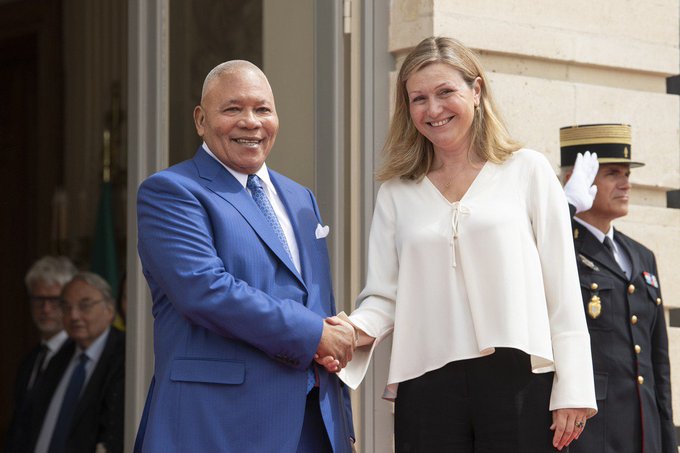 Isidore Mvouba, Président de la République du Congo reçu par son homologue français Yaël Braun-Pivet à Paris, le 19 juillet 2023