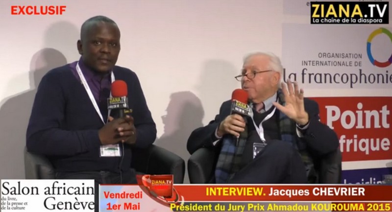 Capture d'écran, Jacques Chevrier au Salon du livre africain de Genève, interview Ziana TV