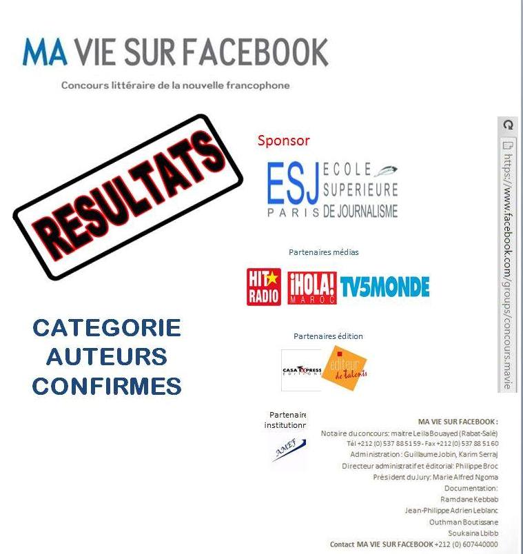 Visuel Concours Littéraire Francophone Ma Vie sur Facebook